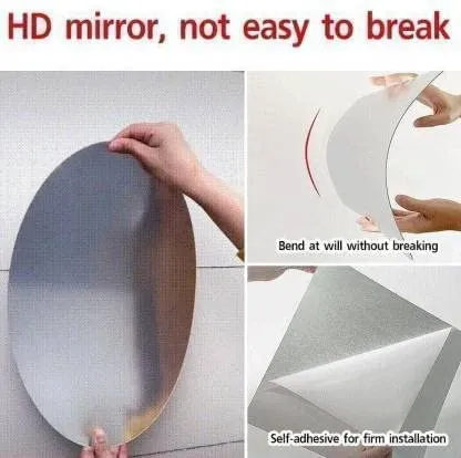 WallDaddy - Self Adhesive Plastic Oval Mirror for Wall Stickers (30x20) Cm Frameless Flexible Mirror for Bathroom | Bedroom | Living Room (WD-OvalMirror) Wall Sticker Mirror Non-Glass