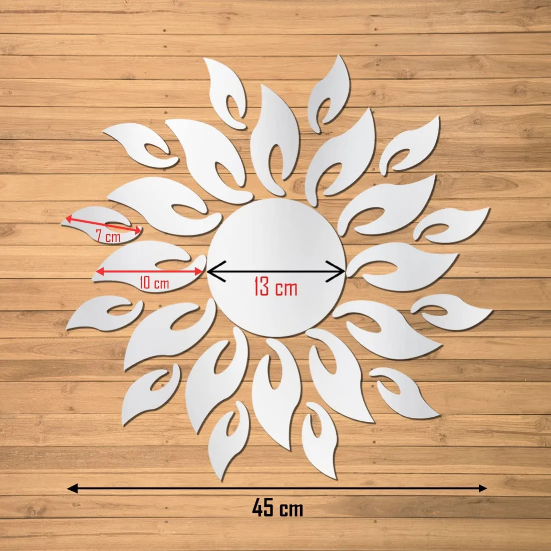 WallWear Mirror Sticker for Home | Mirror Finish Wall Stickers | Pack of Sunflame Silver -Self Adhesive Acrylic Sticker, Mirror Stickers for Home & Festivals Decoration
