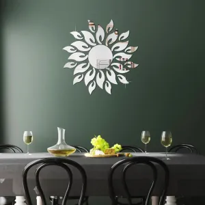 WallWear Mirror Sticker for Home | Mirror Finish Wall Stickers | Pack of Sunflame Silver -Self Adhesive Acrylic Sticker, Mirror Stickers for Home & Festivals Decoration