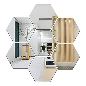 WallWear Mirror Stickers for Wall HEXAGON7SILVER Decorative 3D Wall Stickers for Drawing,Kitchen,Office,Bed Room etc. Pack of(7) BK- HEXAGON7SILVER,Size(12x10) cm