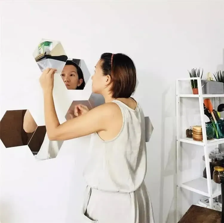 WallWear Mirror Stickers for Wall HEXAGON7SILVER Decorative 3D Wall Stickers for Drawing,Kitchen,Office,Bed Room etc. Pack of(7) BK- HEXAGON7SILVER,Size(12x10) cm