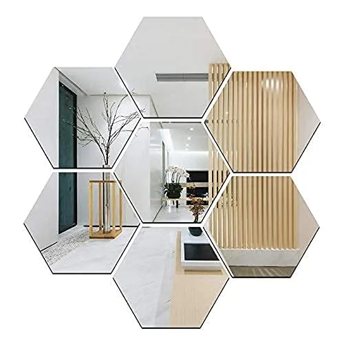 WallWear Mirror Stickers for Wall HEXAGON7SILVER Decorative 3D Wall Stickers for Drawing,Kitchen,Office,Bed Room etc. Pack of(7) BK- HEXAGON7SILVER,Size(12x10) cm