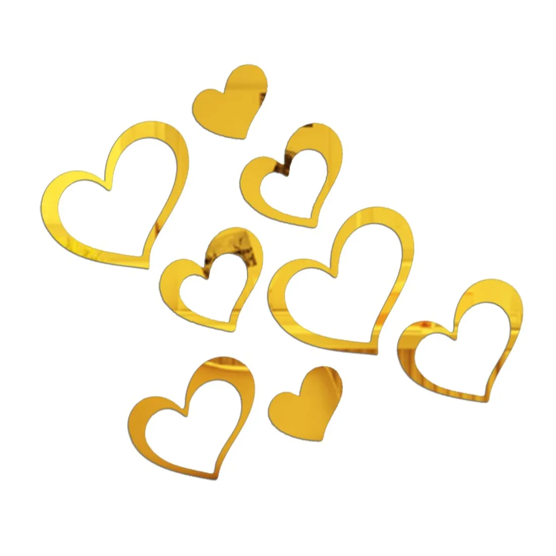 WallWear Plastic Finish Acrylic Sticker | 3D Decorative Mirror Wall Sticker | Flexible Sticker (8 Love Heart Gold) Wall Stickers for Bedroom, Hall, Home Offices, Living Room Etc.