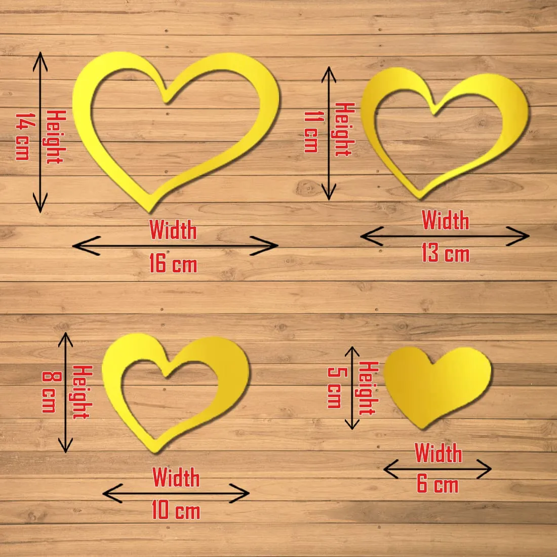 WallWear Plastic Finish Acrylic Sticker | 3D Decorative Mirror Wall Sticker | Flexible Sticker (8 Love Heart Gold) Wall Stickers for Bedroom, Hall, Home Offices, Living Room Etc.