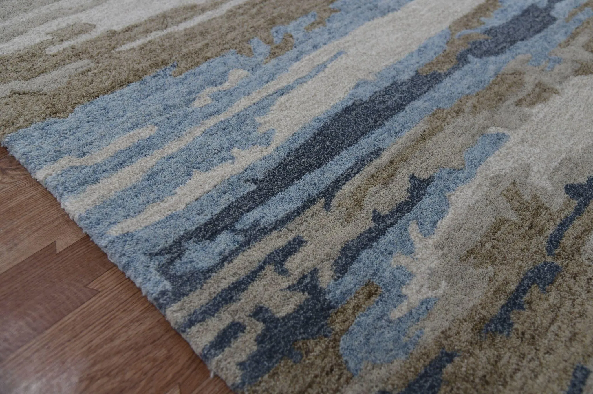 Water Blue Wool & Viscose Abstract 8X10 Feet Hand-Tufted Carpet Abstract Rug