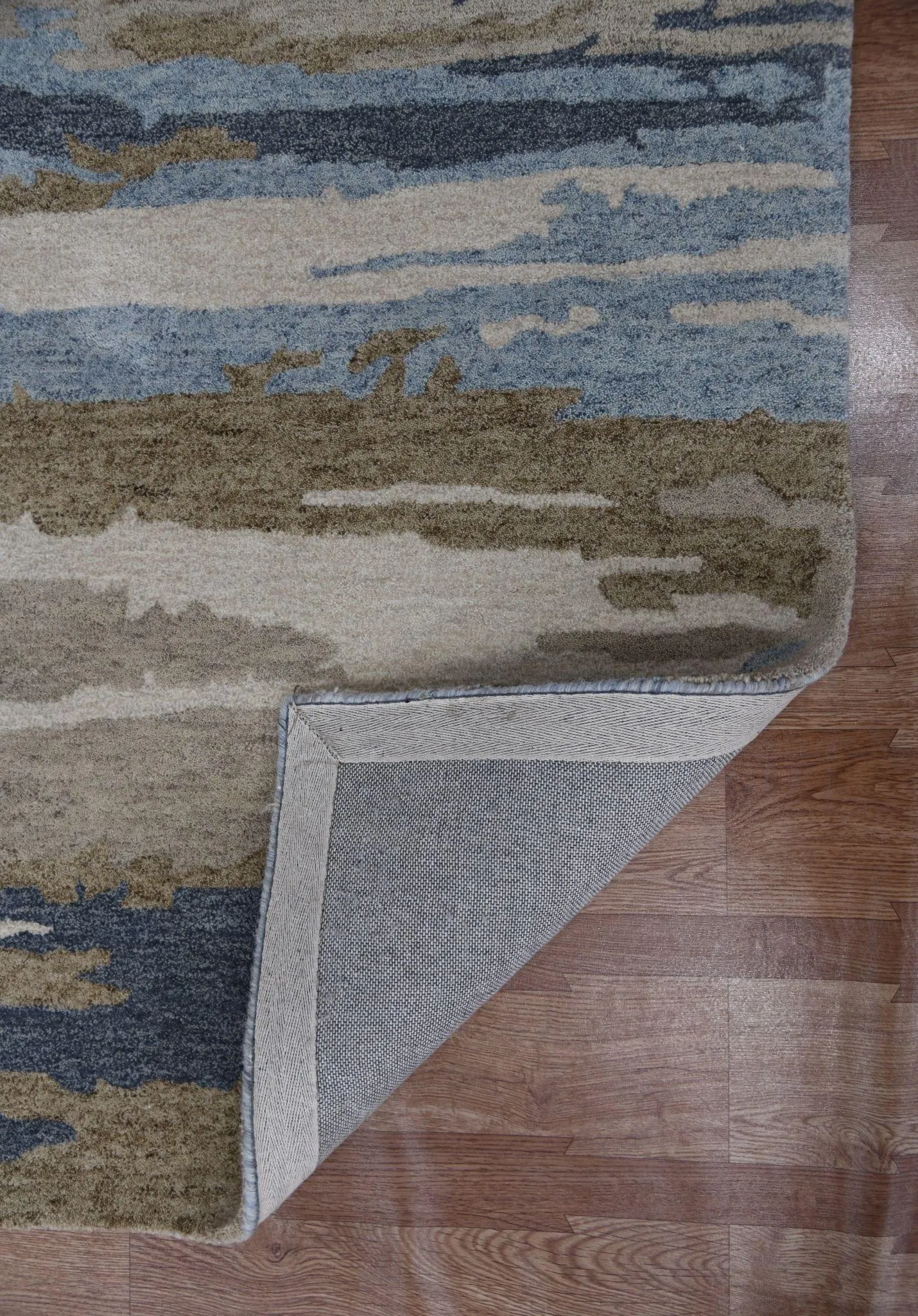 Water Blue Wool & Viscose Abstract 8X10 Feet Hand-Tufted Carpet Abstract Rug