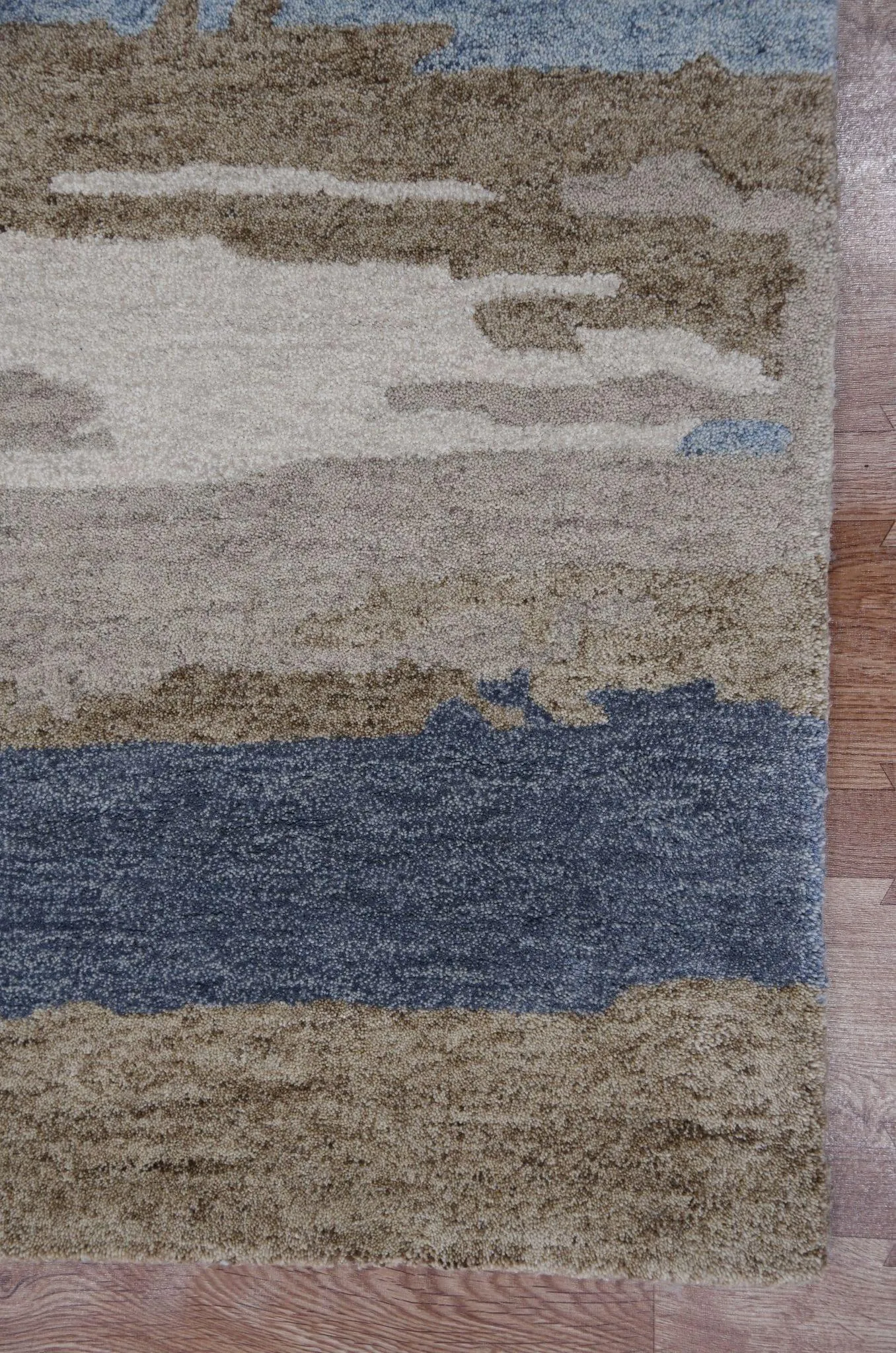 Water Blue Wool & Viscose Abstract 8X10 Feet Hand-Tufted Carpet Abstract Rug