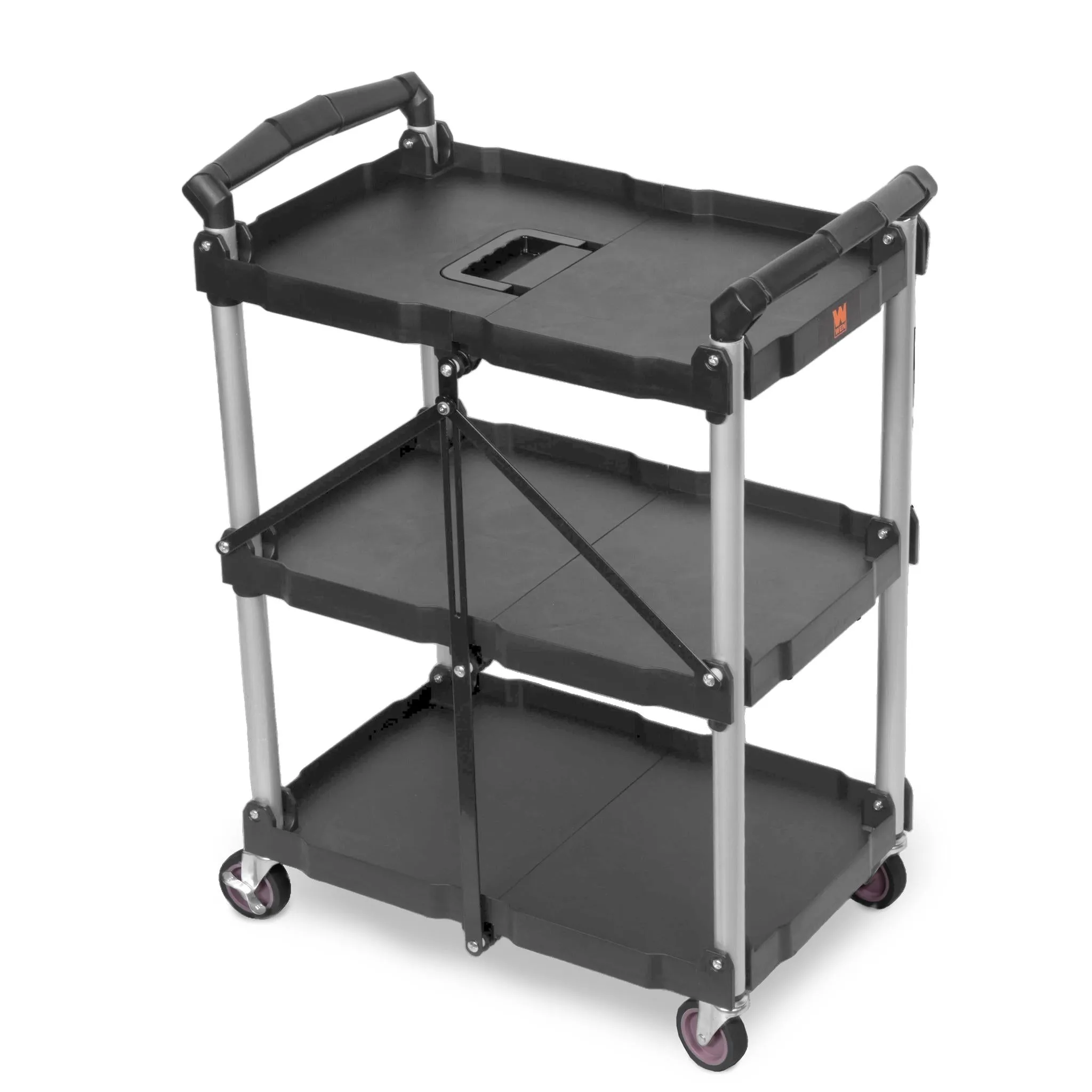 WEN 73065 Compact Foldable Service Utility Cart, Three Tier with 165-Pound Capacity