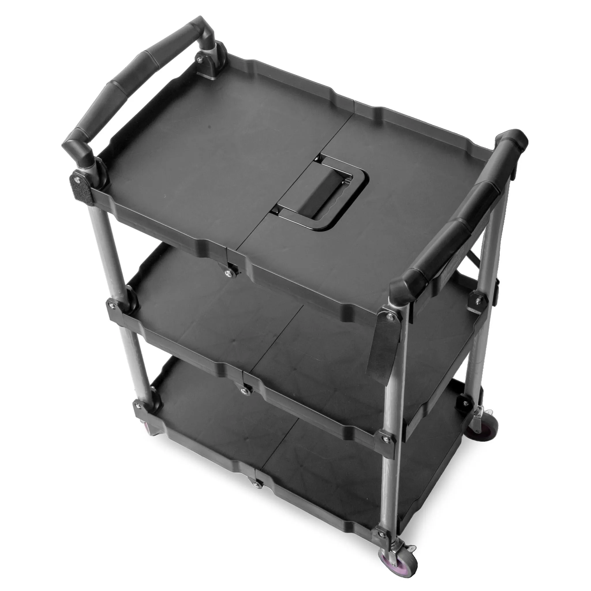 WEN 73065 Compact Foldable Service Utility Cart, Three Tier with 165-Pound Capacity