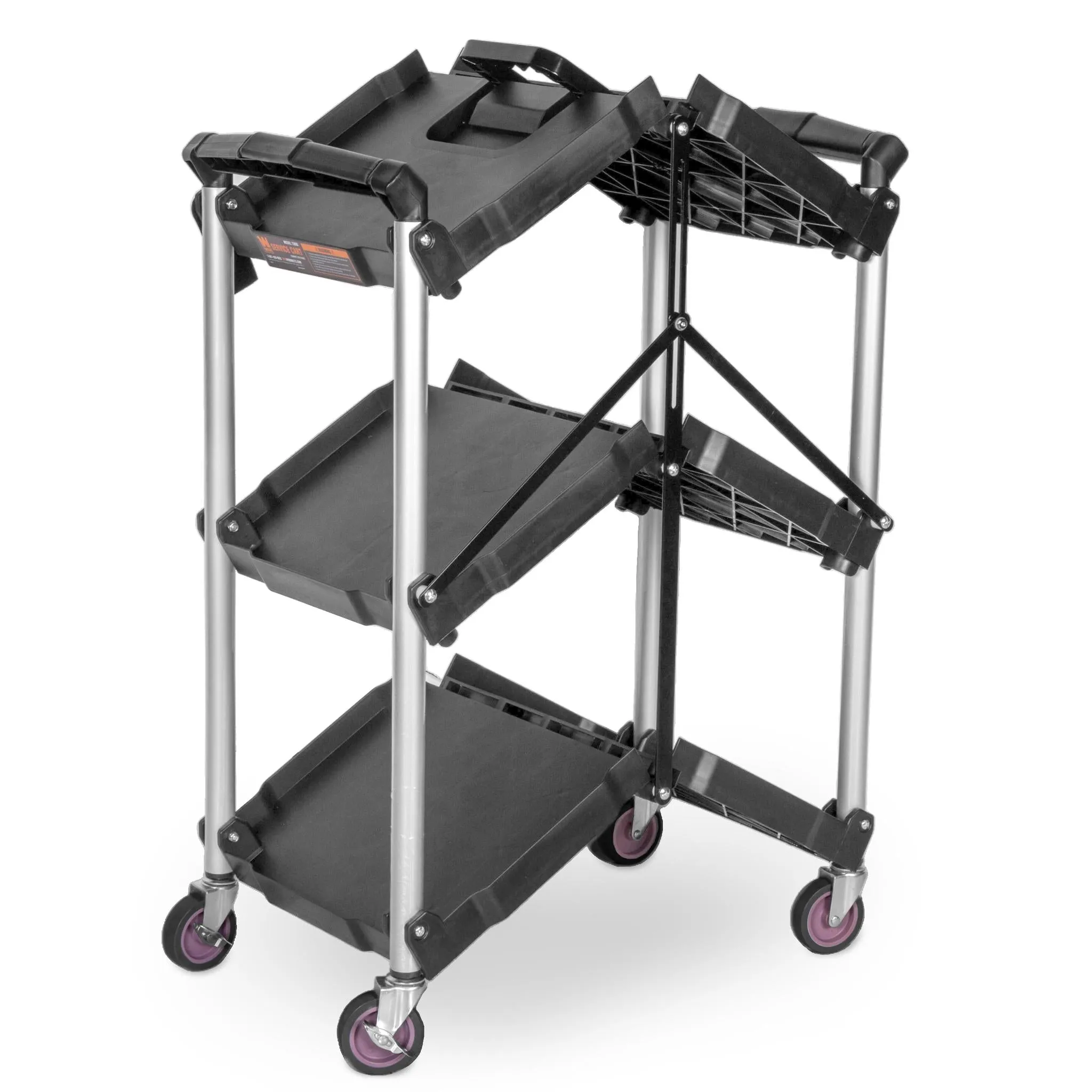 WEN 73065 Compact Foldable Service Utility Cart, Three Tier with 165-Pound Capacity
