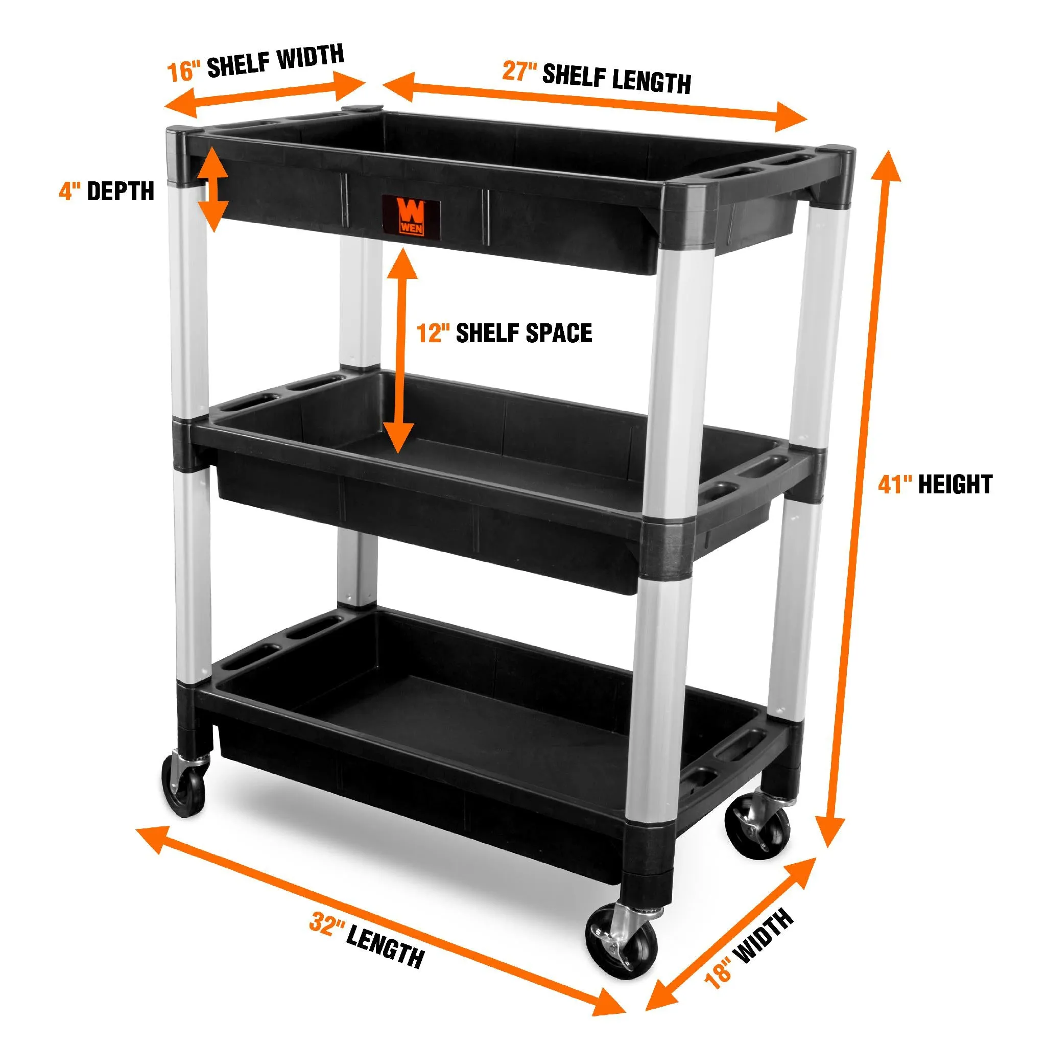 WEN 73163 Three-Tray 300-Pound Capacity Triple Decker Service and Utility Cart