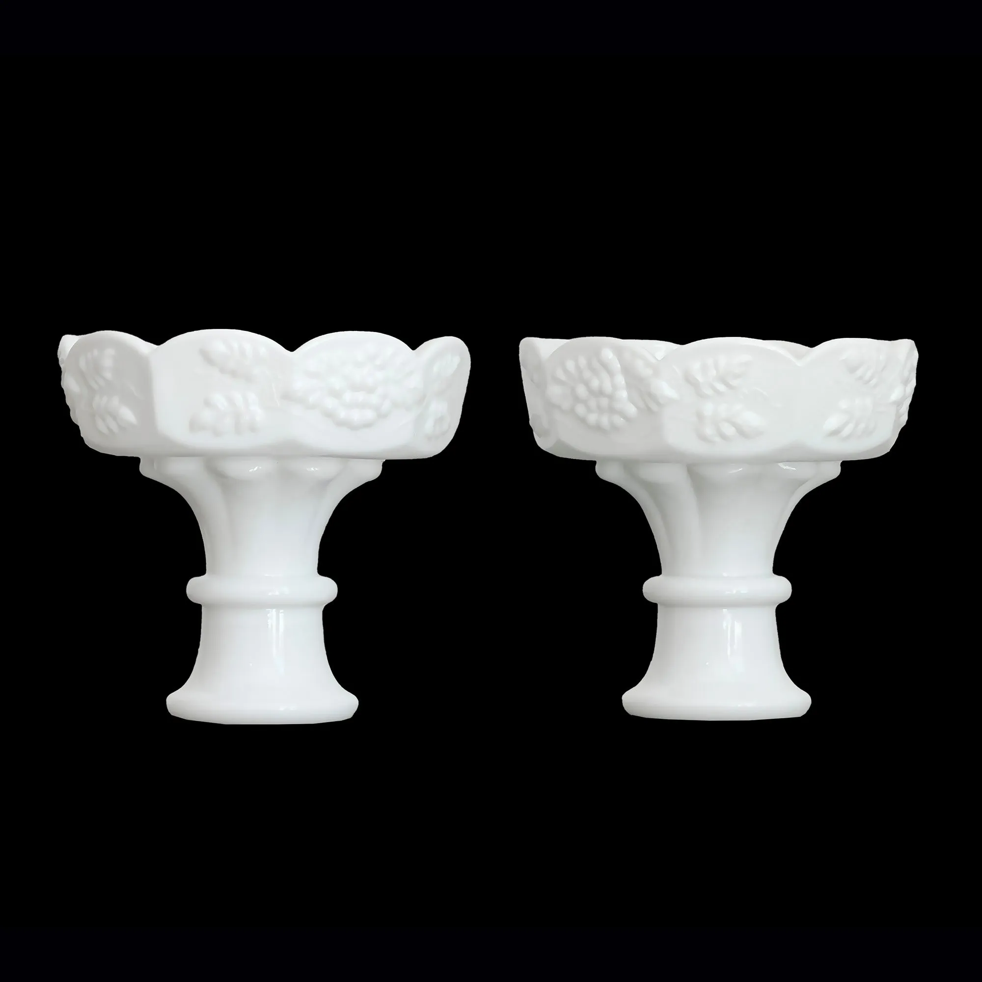 Westmoreland White Milk Glass Candlesticks, Grapes and Leaves