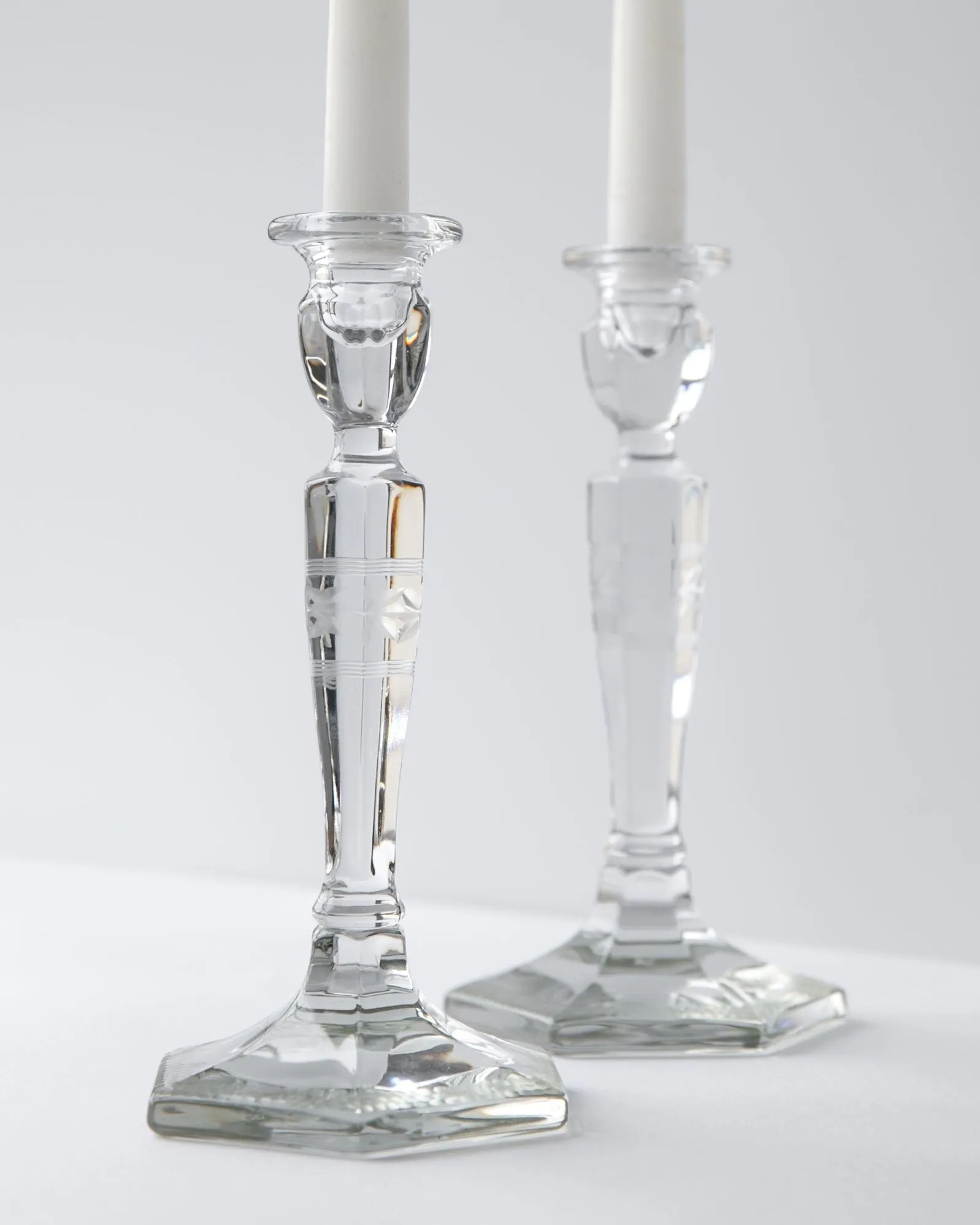 Wheel Cut Glass Candlesticks