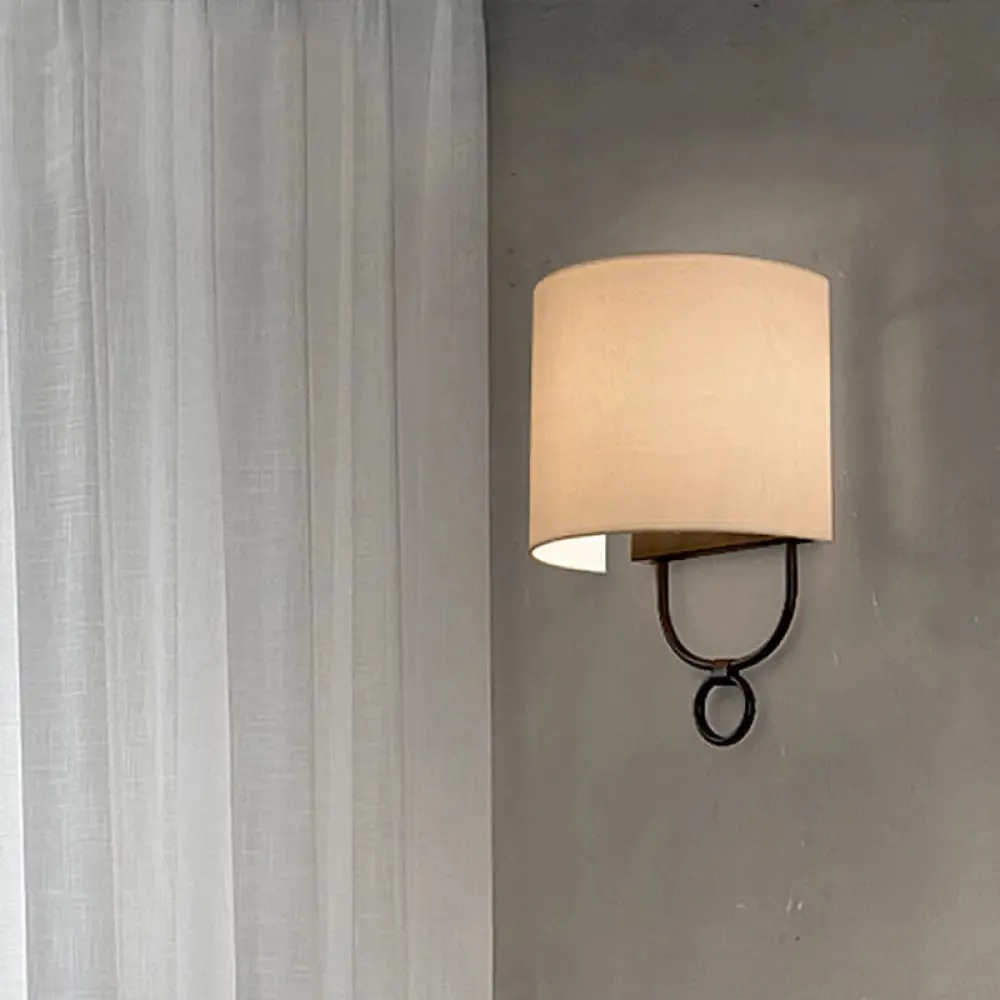White Fabric Shade Wall Sconce Lighting for Bedroom - Traditional Half-Cylinder Design