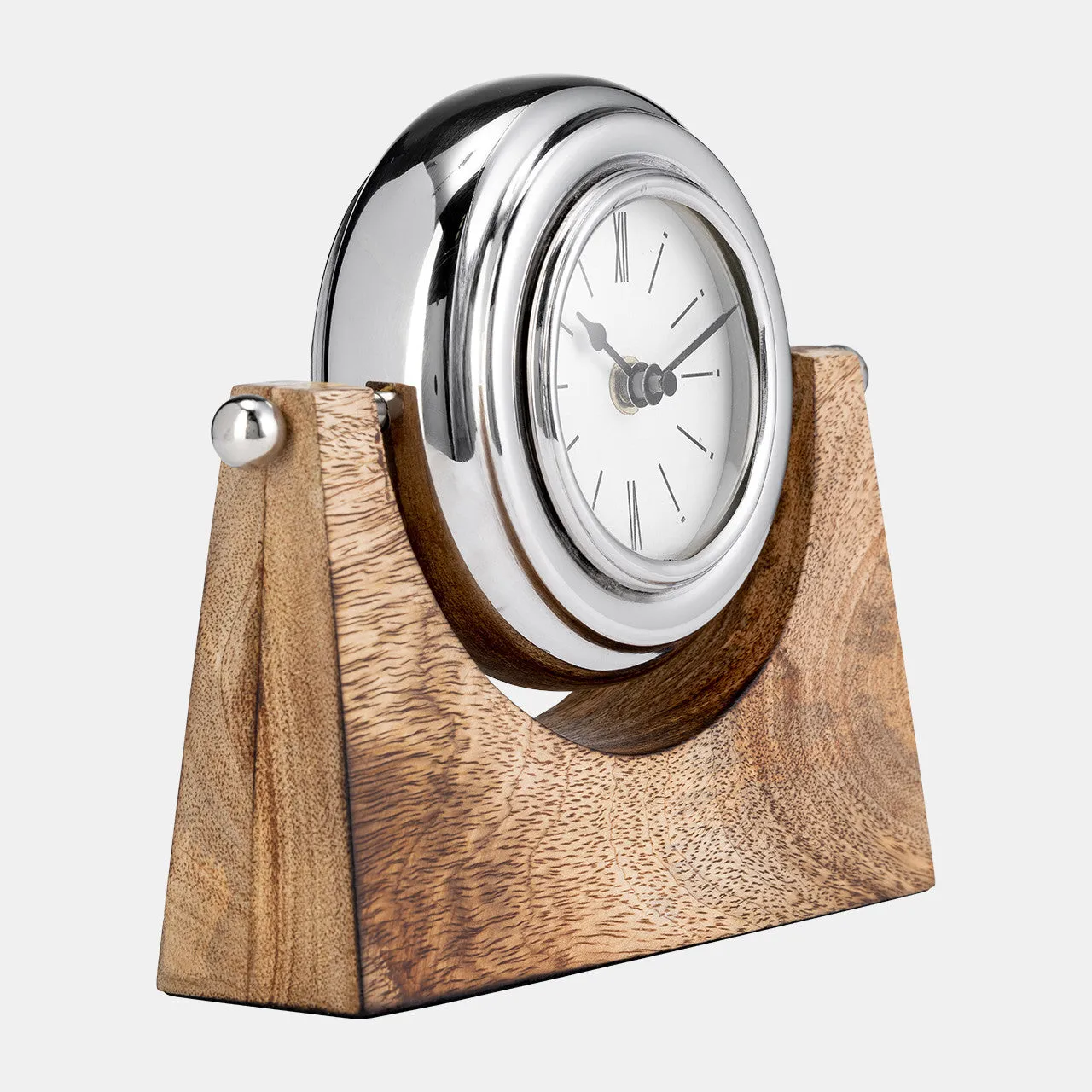 Wood,7"h,lock-on-stand Table Clock,nickel