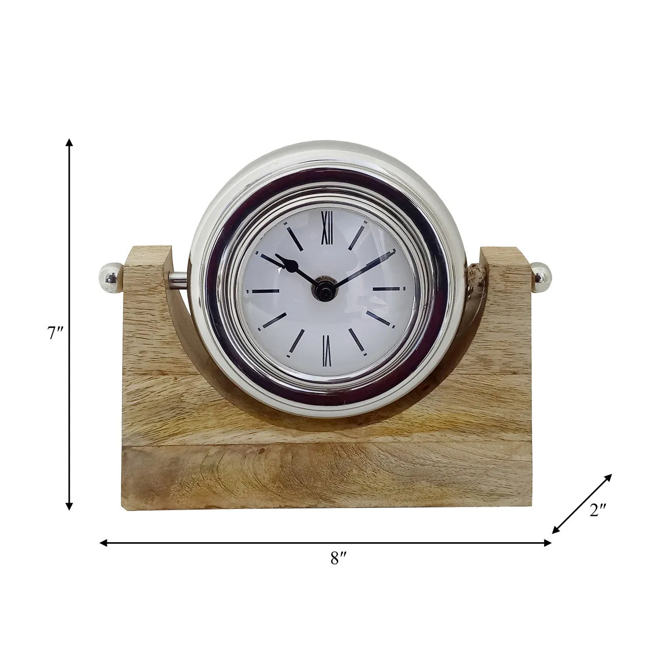 Wood,7"h,lock-on-stand Table Clock,nickel