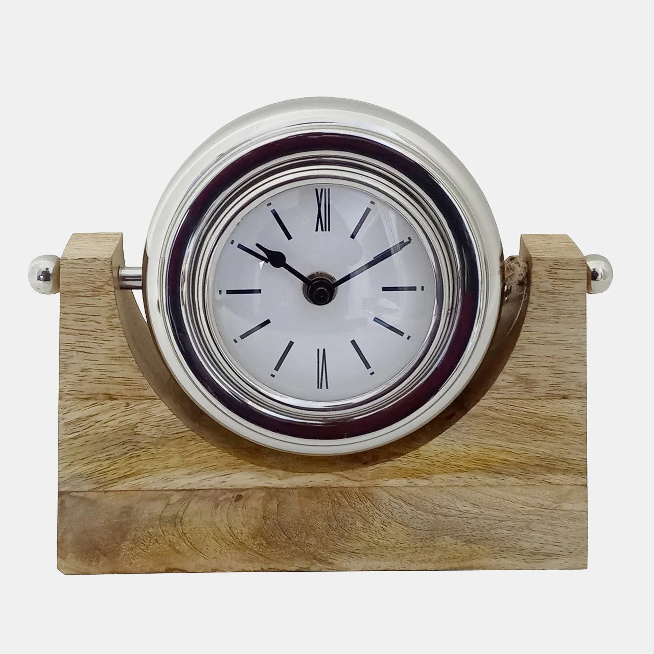 Wood,7"h,lock-on-stand Table Clock,nickel