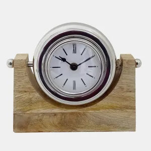 Wood,7"h,lock-on-stand Table Clock,nickel