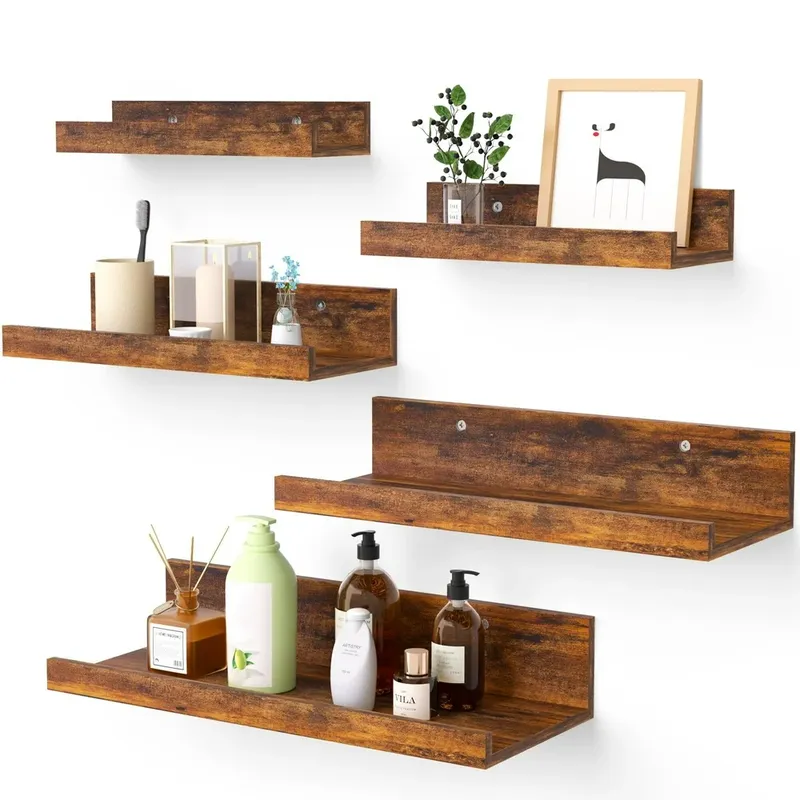 Wooden Floating Shelves, Set of 5, Multiple Sizes