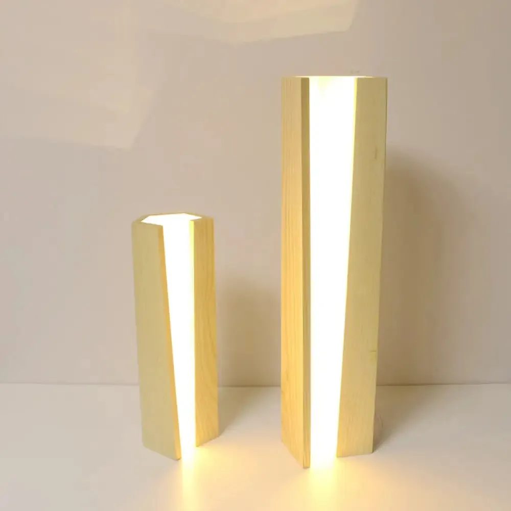Wooden Table Lamp - Simplicity Design, LED, Beige Light, 5"/6" Length - Bedroom Nightstand"