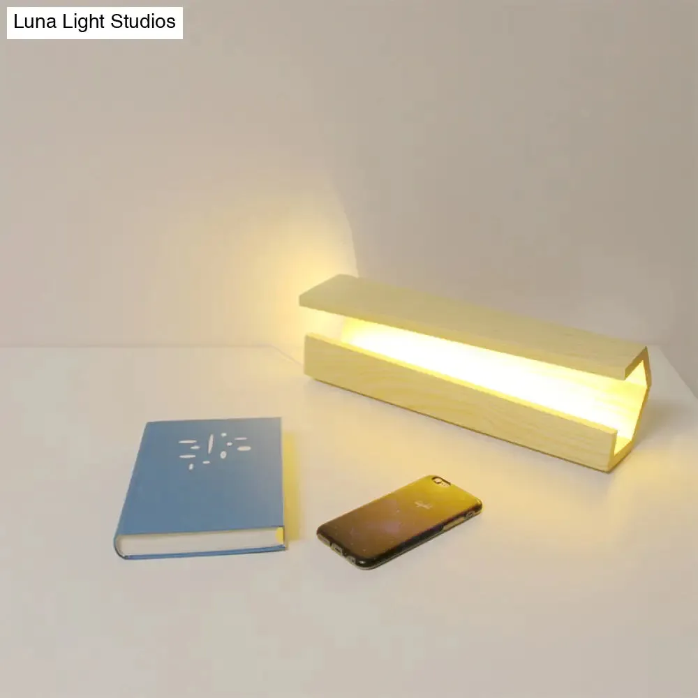 Wooden Table Lamp - Simplicity Design, LED, Beige Light, 5"/6" Length - Bedroom Nightstand"