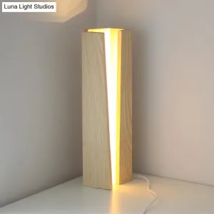Wooden Table Lamp - Simplicity Design, LED, Beige Light, 5"/6" Length - Bedroom Nightstand"
