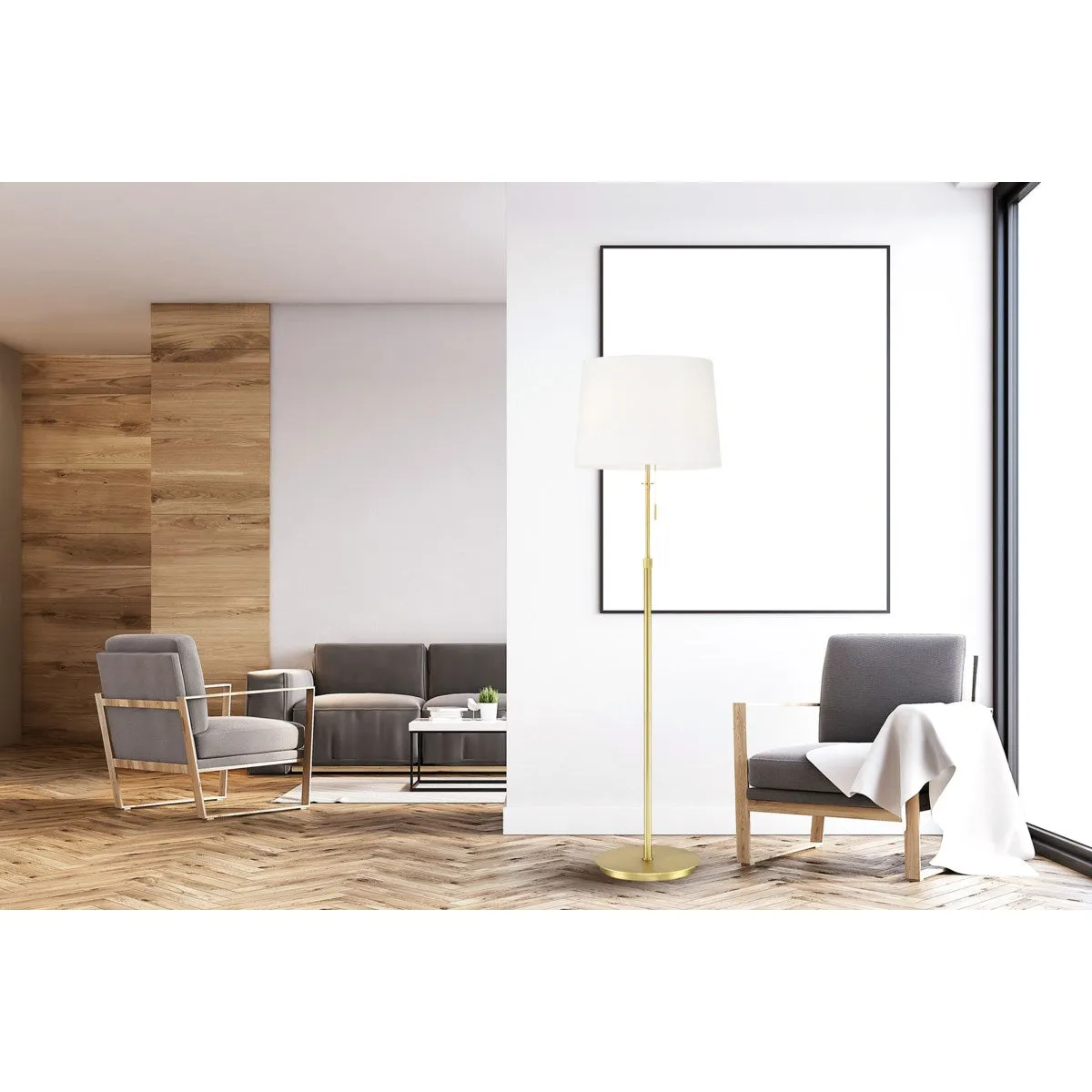 X3 Floor Lamp in Satin Brass with White Shade