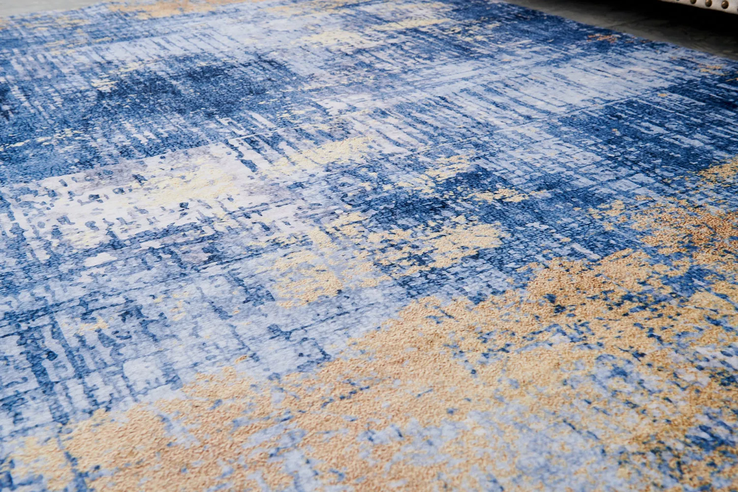 Zara Abstract Design Machine Washable Blue and Gold Area Rug