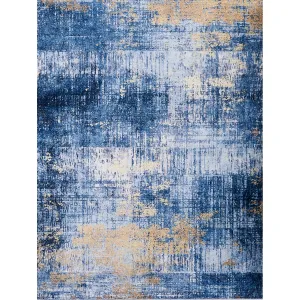 Zara Abstract Design Machine Washable Blue and Gold Area Rug