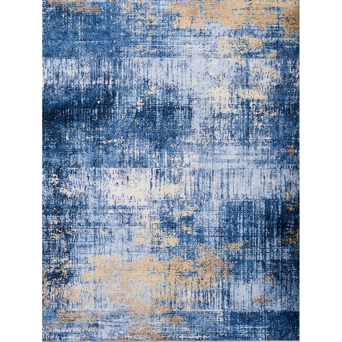 Zara Abstract Design Machine Washable Blue and Gold Area Rug