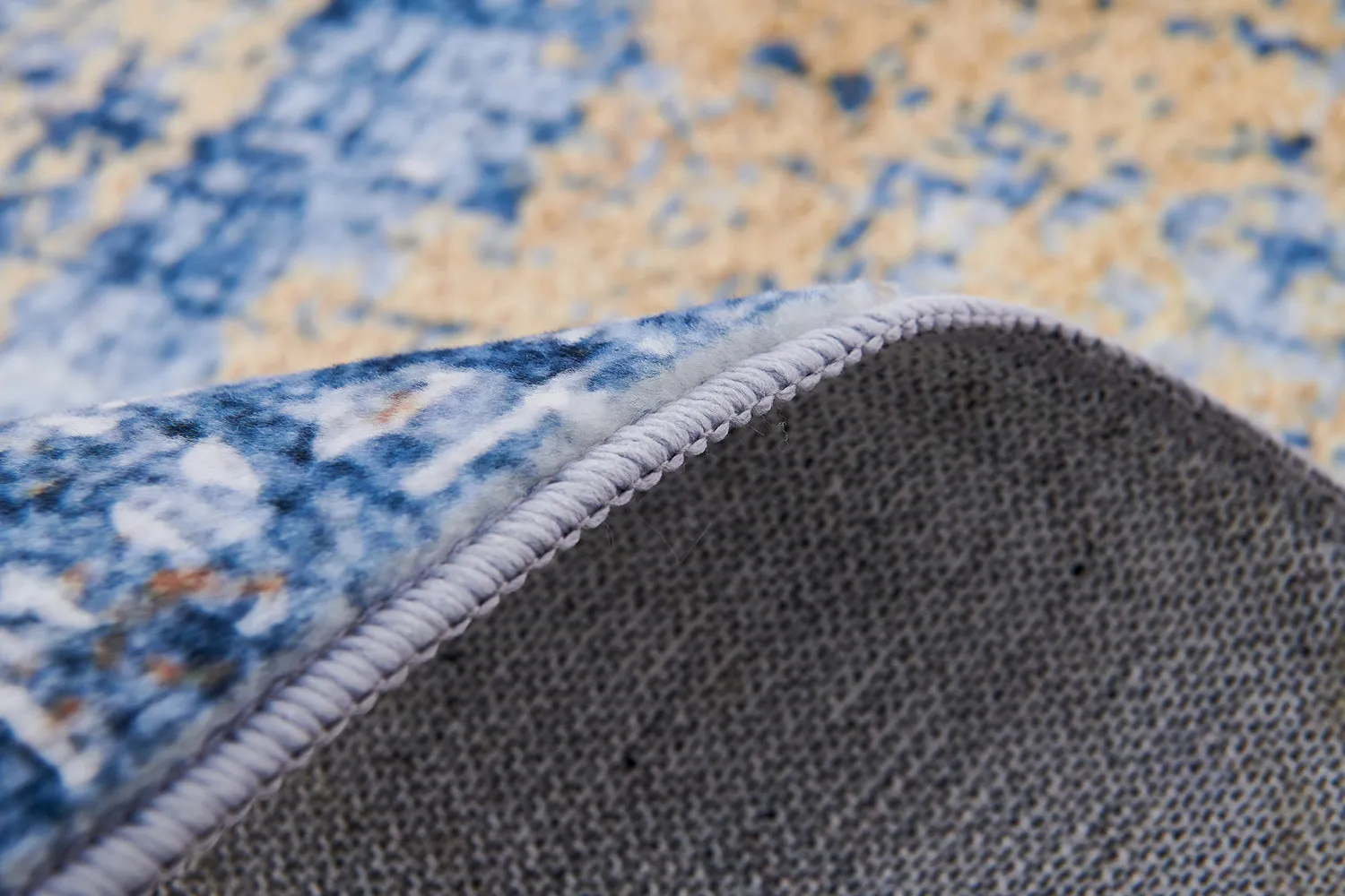 Zara Abstract Design Machine Washable Blue and Gold Area Rug