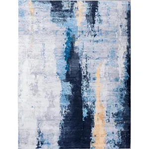 Zara Abstract Design Machine Washable Gray Blue Yellow Area Rug
