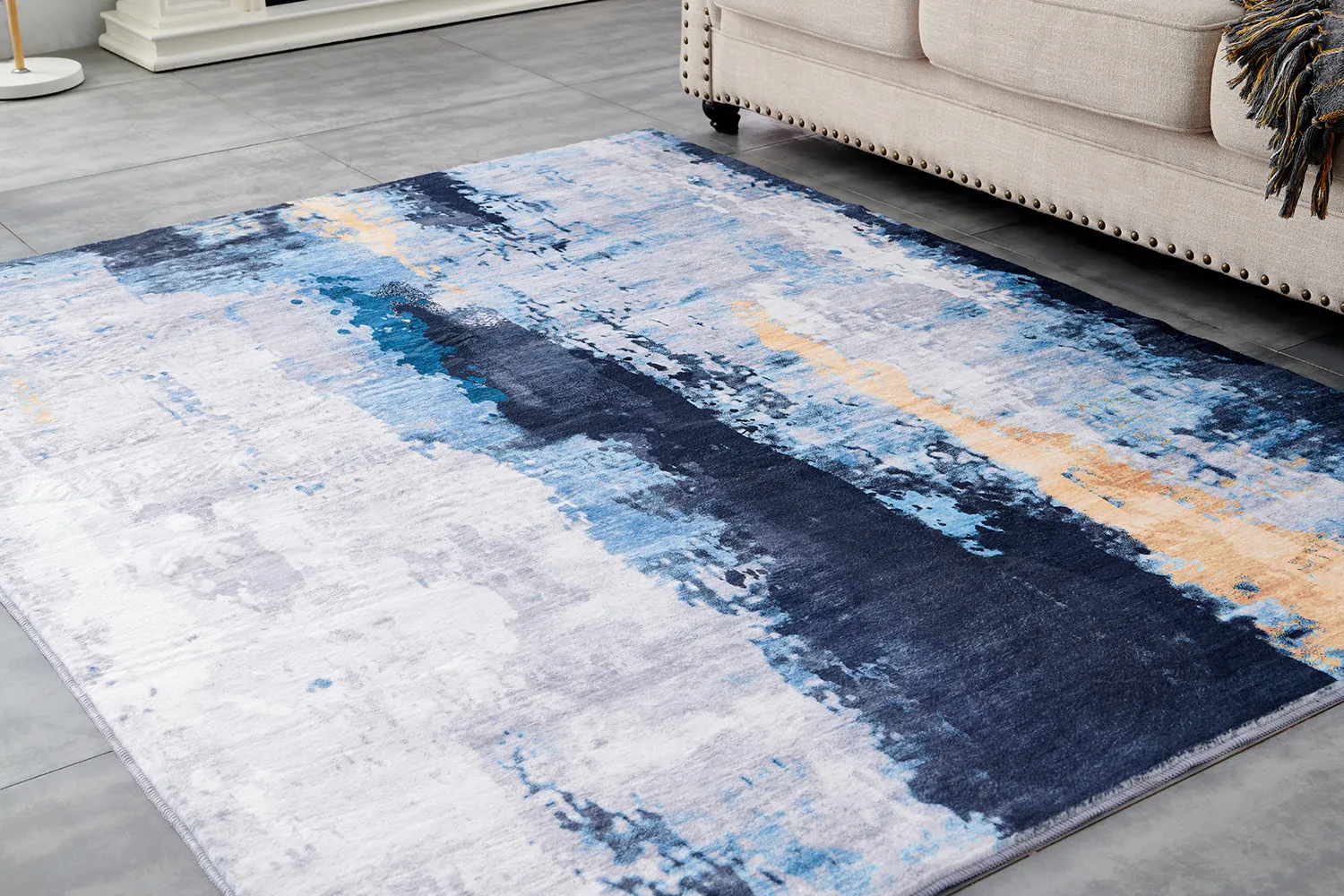 Zara Abstract Design Machine Washable Gray Blue Yellow Area Rug