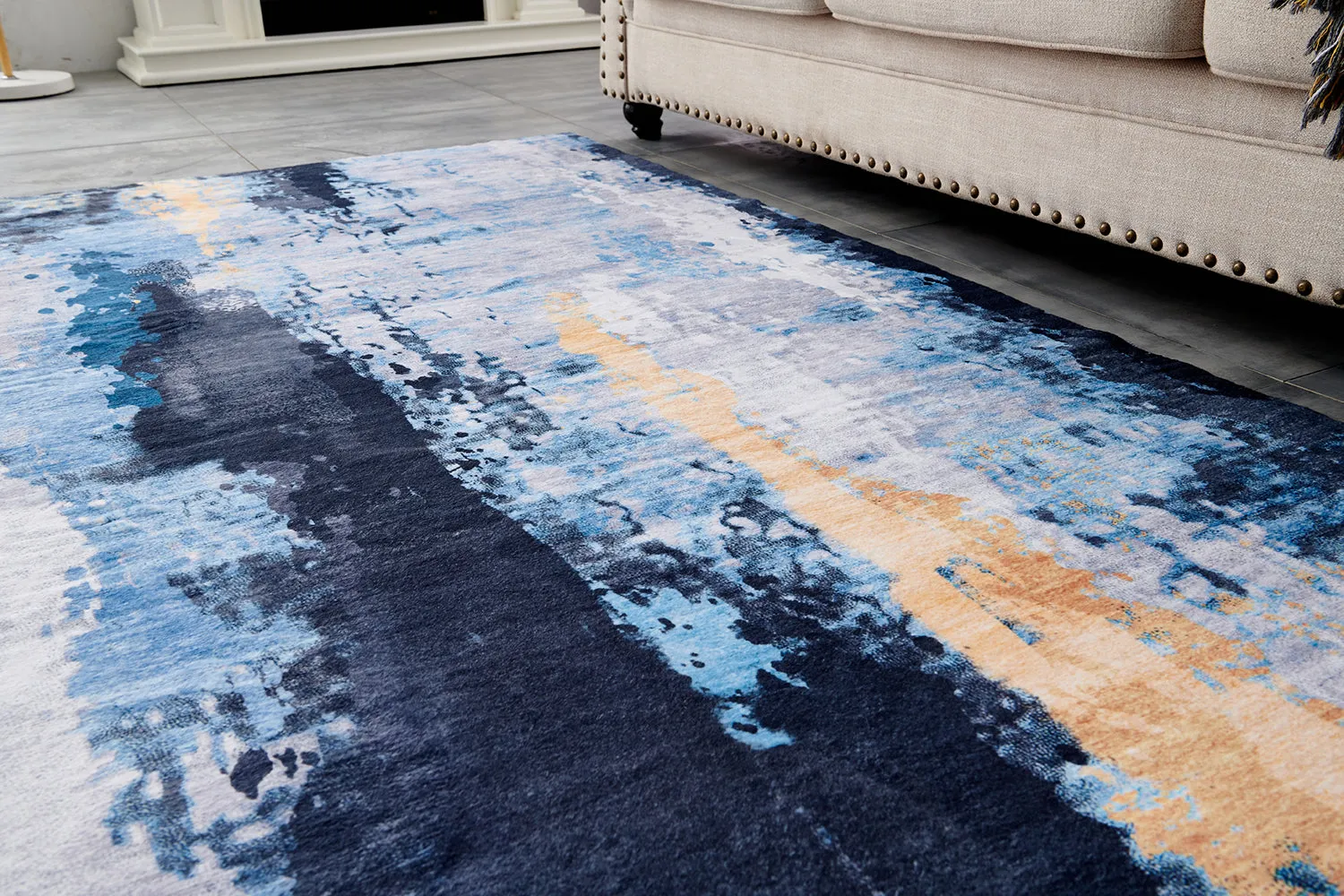 Zara Abstract Design Machine Washable Gray Blue Yellow Area Rug